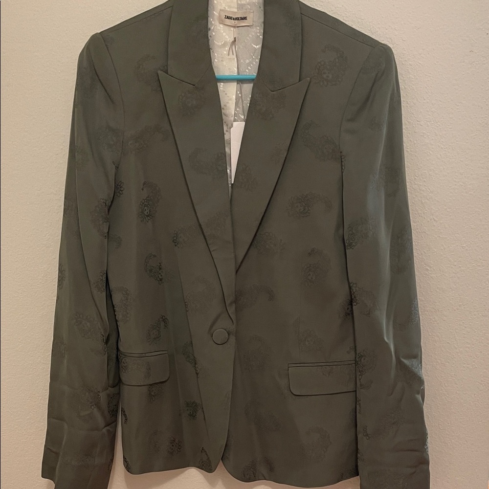 NWT Zadig & Voltaire Olive Blazer with Intricate Design